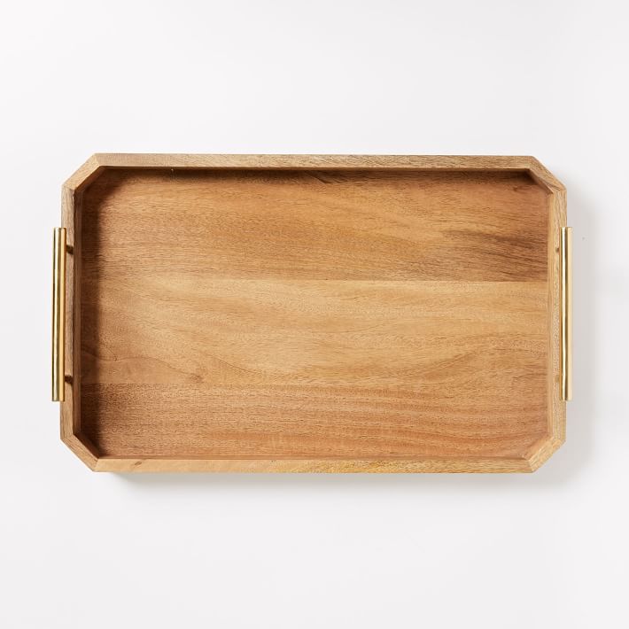 Deco Wood & Brass Handle Tray Set of Two