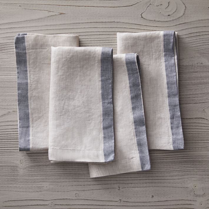 European Linen Contrast Napkins (Set of 4, Sand)