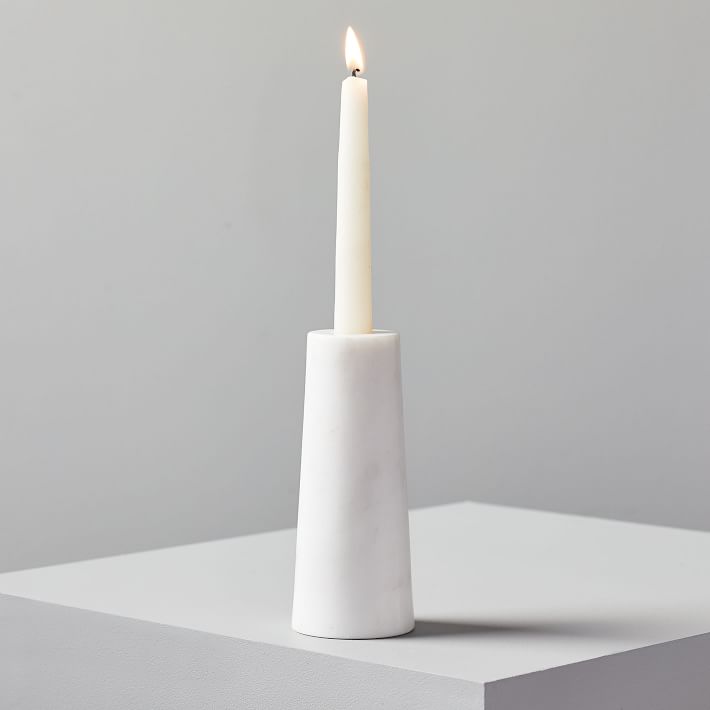 Foundations White Marble Reversible Candleholder - Set of 2