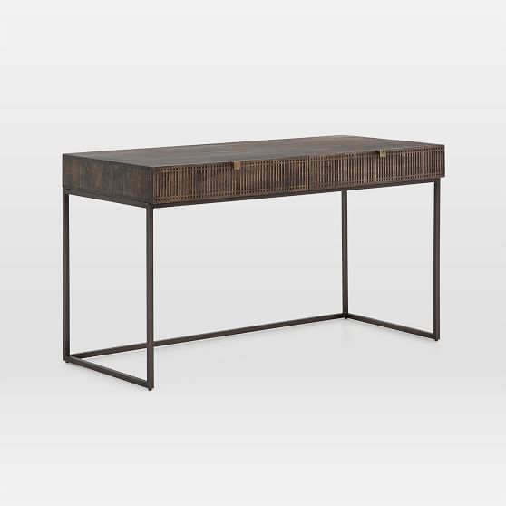 Fallon Vintage Brown Mango Wood Home Office Desk with Iron Base