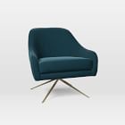 Roar & Rabbit Swivel Chair, Poly, Performance Velvet, Petrol, Antique Brass