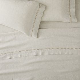 West elm outlet Belgain flax linen pom pom queen duvet in natural flax color