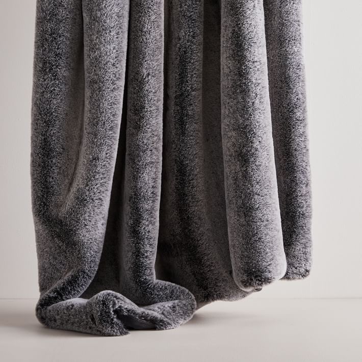 Open Box: Faux Fur Chinchilla Throw, Slate, 47x60