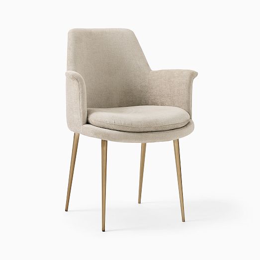 Finley Wing Dining Chair Performance Distressed Velvet Natural Sand Light Bronze West Elm