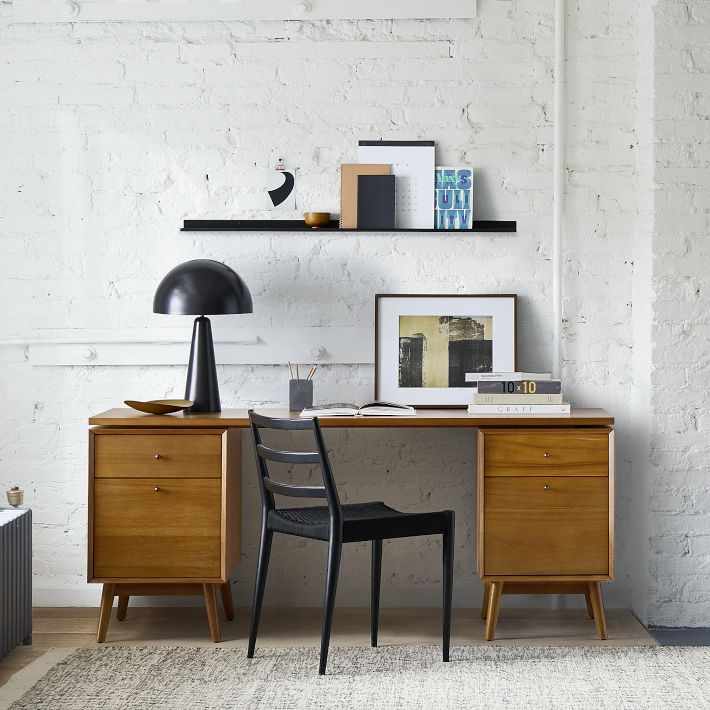 Mid-Century Modular Desk w/ 2 File Cabinets (70