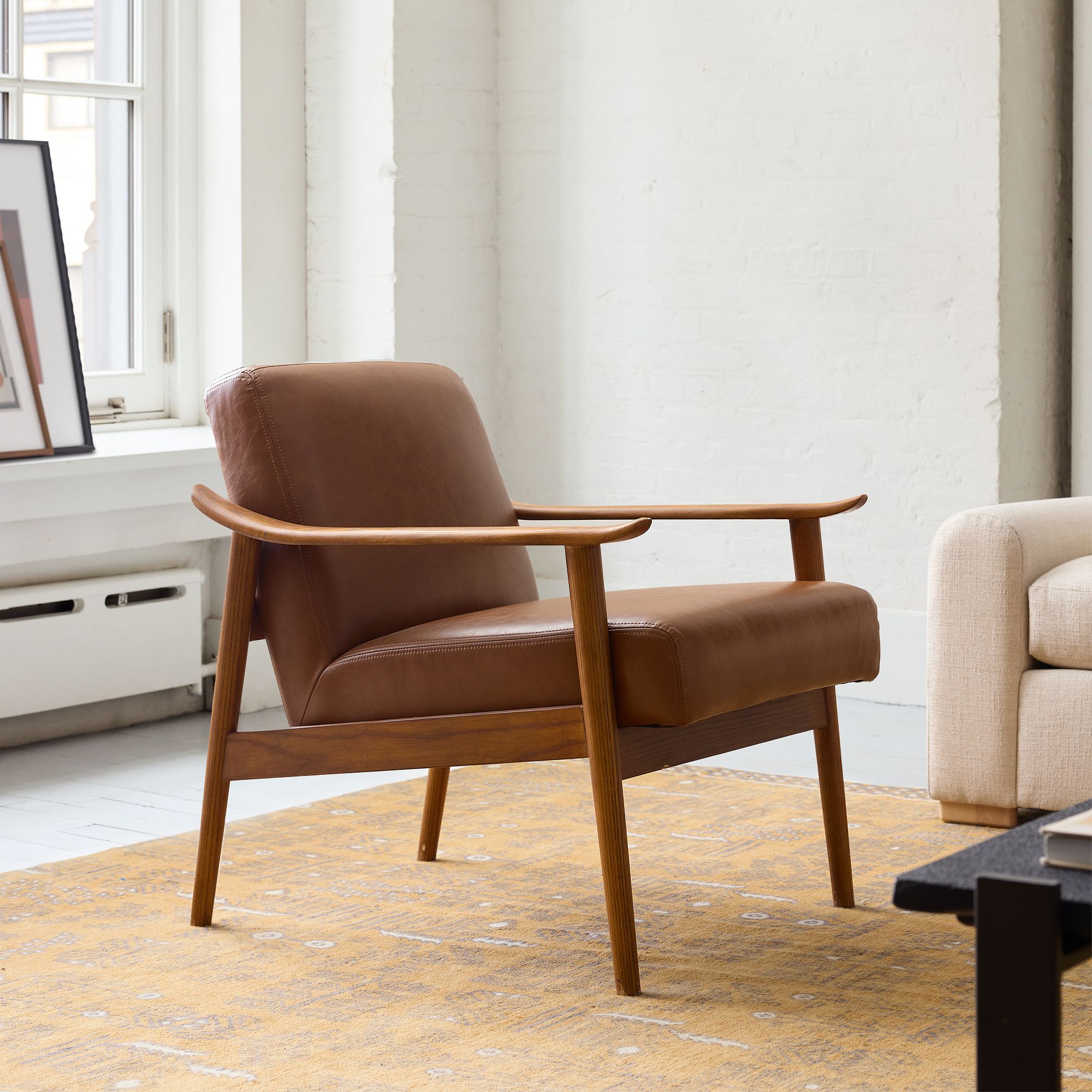 Alt image 1 for Mid-Century Leather Show Wood Chair