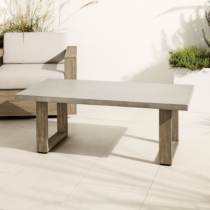 Portside Outdoor Concrete 50.5 in Rectangle Coffee Table Weathered Gray West Elm