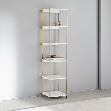 Zane Narrow Bookshelf White Antique Brass West Elm