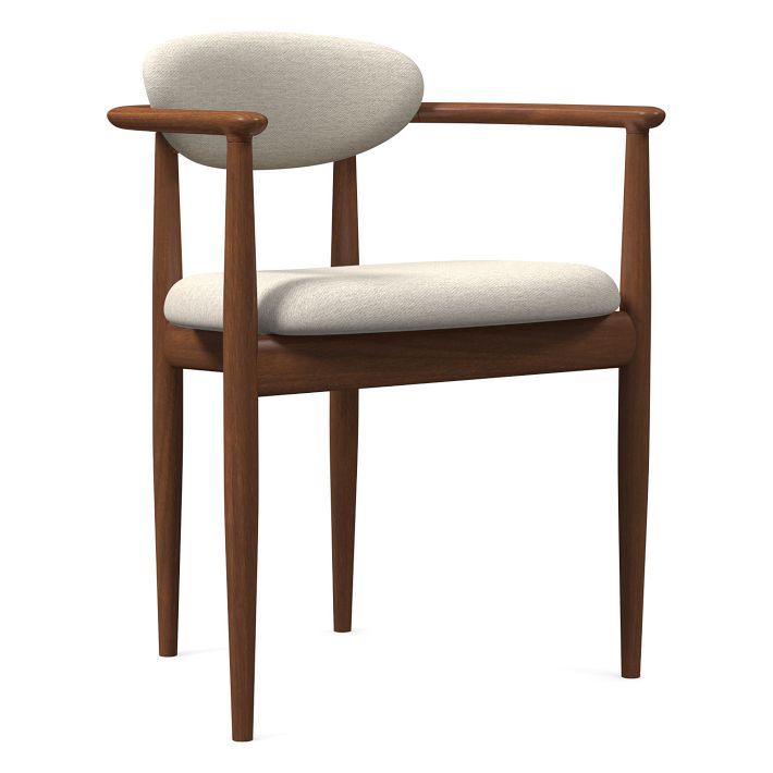 Edison Dining Arm Chair (Set of 8, Alabaster Twill, Cool Walnut)