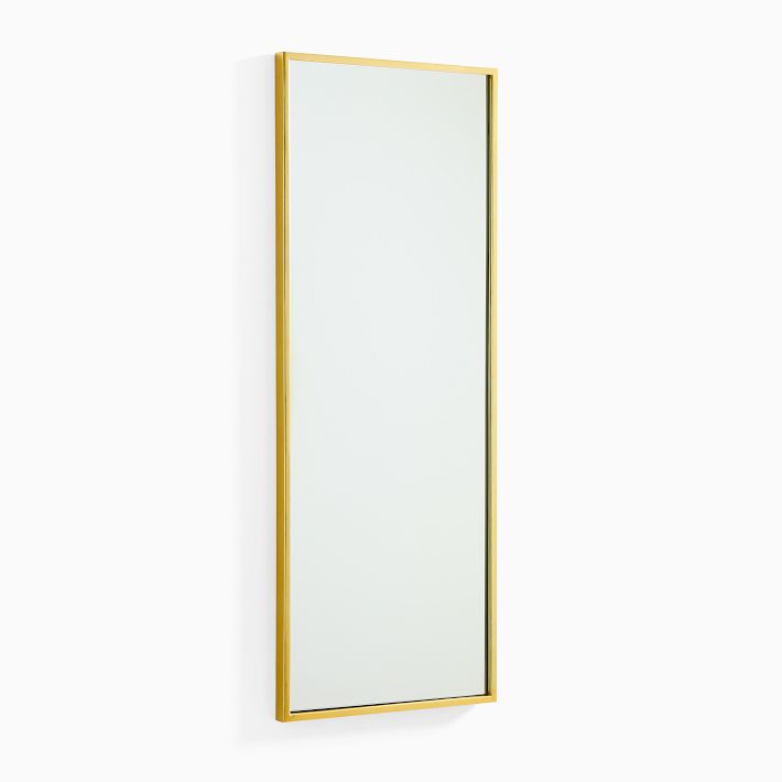 Metal Framed Long Rectangle Wall Mirror in Antique Brass