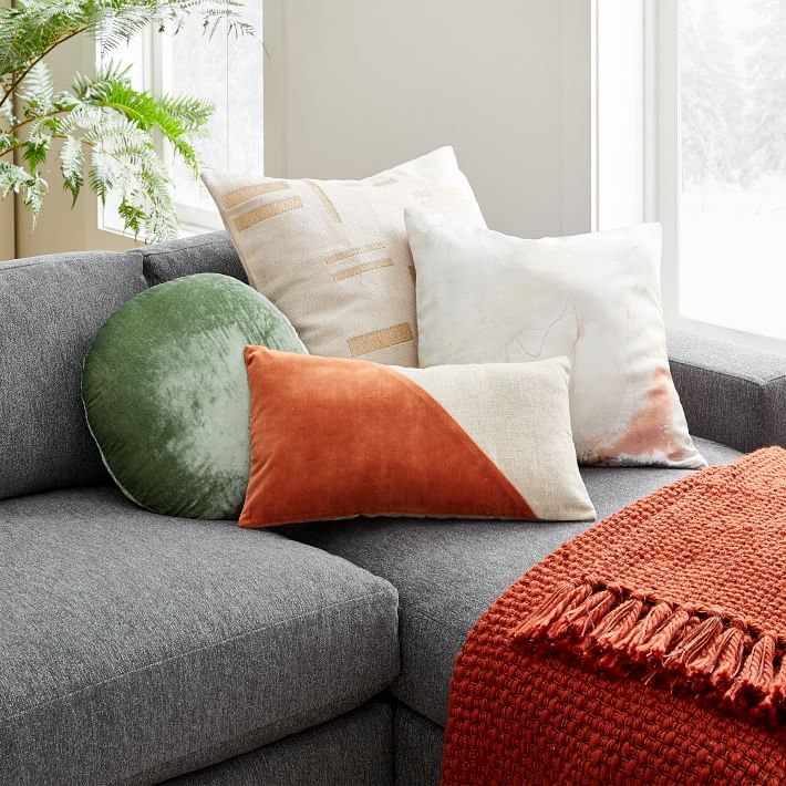 Cotton Linen Velvet Corners Lumbar Pillow Cover West Elm