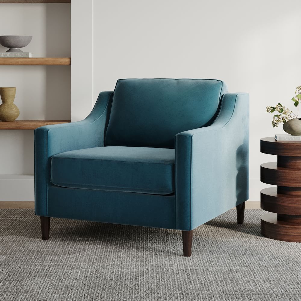 West elm blue velvet chair discount