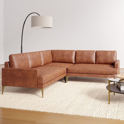 Andes 105 Multi Seat 3 Piece L Shaped Sectional Standard Depth Weston Leather Brown Cinnamon Dark Pewter West Elm
