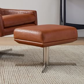 Austin Swivel Ottoman Poly Weston Leather Gray Cinder Dark Bronze West Elm