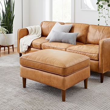 West elm leather ottoman discount