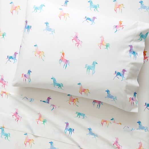 Organic Watercolor Unicorn Sheet Set West Elm