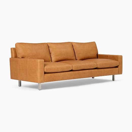 Nelson Leather 89 Sofa Down Ludlow Leather Gray Gray Smoke Chrome West Elm