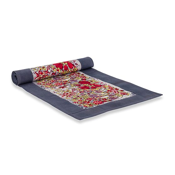 Handmade Cotton Red and Gray Jardin Table Runner, 16"x72"