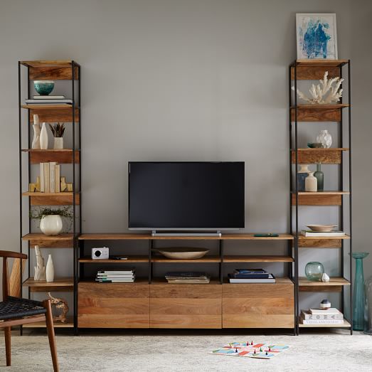 Industrial 67 Media and Set of 2 17 Open Closed Bookshelves Mango West Elm