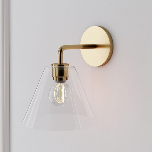 Sculptural Sconce Globe Small Clear Antique Brass 8.5