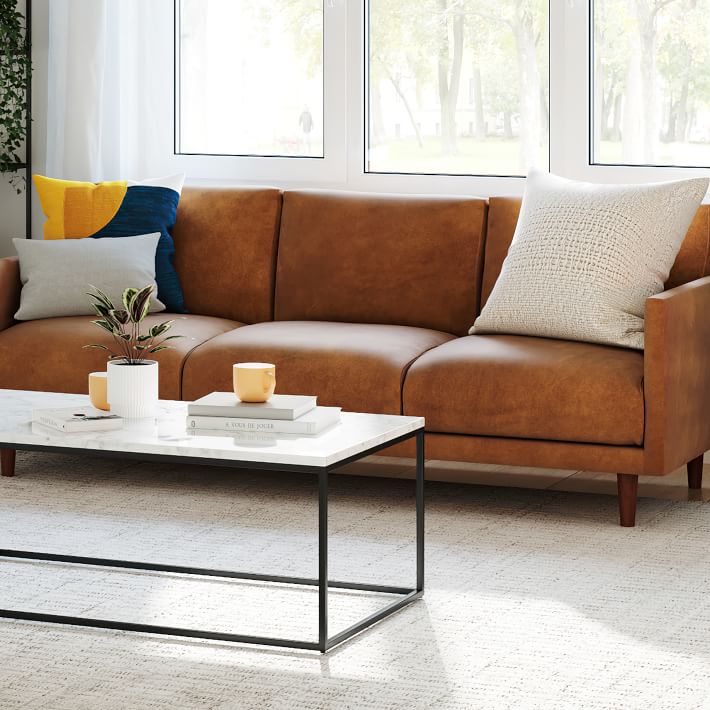 West elm brown leather couch discount