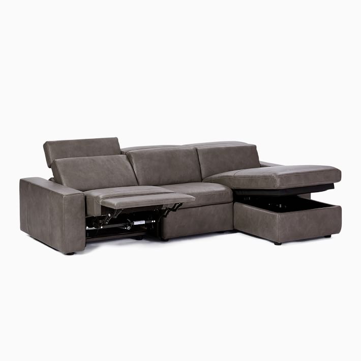 Enzo Leather 3 Piece Reclining Chaise Sectional w Storage 108