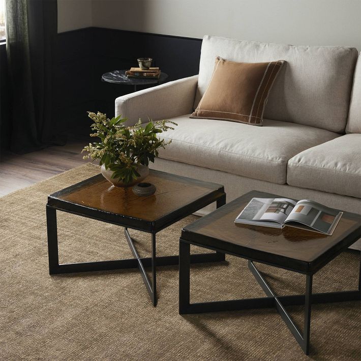 Zelaina 25 Square Cast Glass Coffee Table Burnished Charcoal West Elm