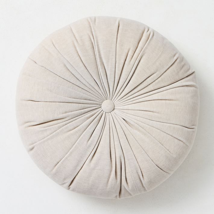 Classic Cotton Velvet Tufted Round Pillow, Sand