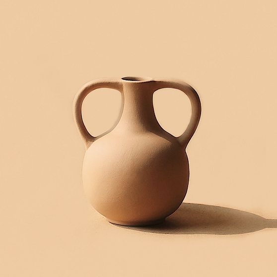 Terracotta Ceramic Double Handle Sculptural Vase