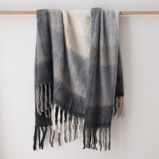 West outlets Elm Home Grey Wool Throw Blanket OS