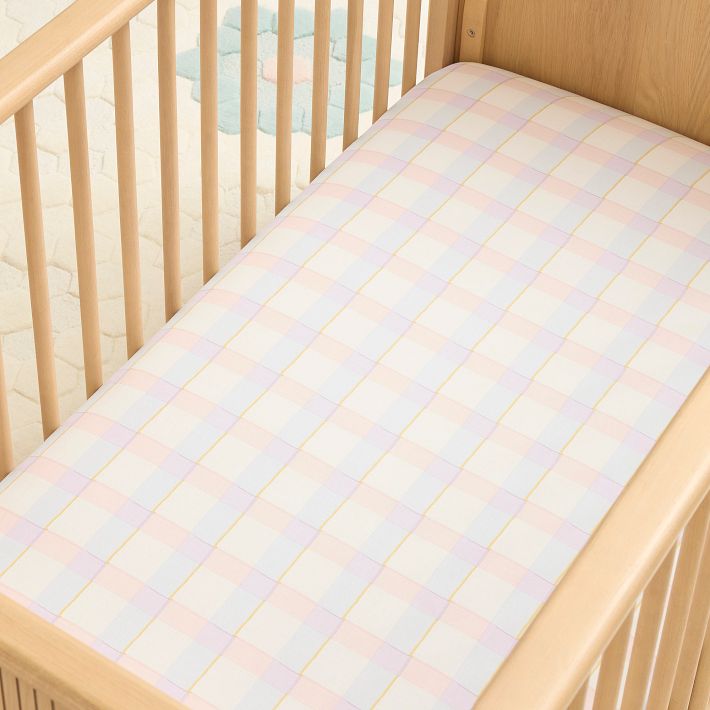 Watercolor Gingham Crib Fitted Sheet West Elm