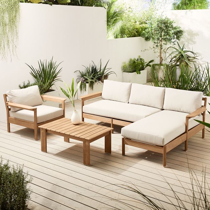 Playa Outdoor Reversible Sectional (92"), Lounge Chair & Coffee Table Set