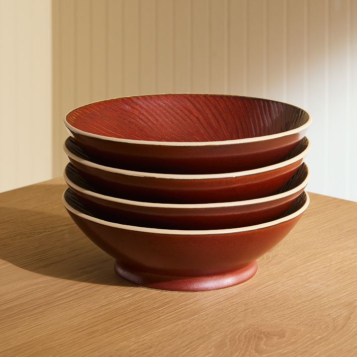 (Set of 4) Marcus Samuelsson Carved Pattern Pasta Bowl Sets