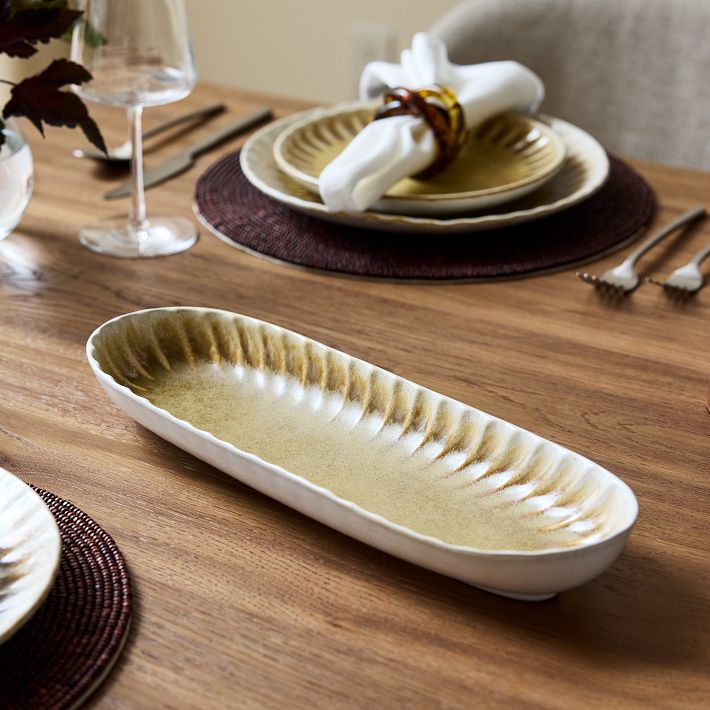 Suvi Stoneware Serving Long Tray - Natural