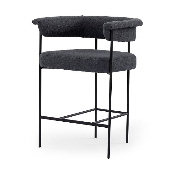 Slate Boucle Modern Metal Frame Bar Stool with Leather Seat