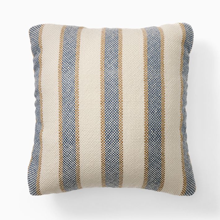 West Elm- Outdoor Cabana Stripe Pillow in blue