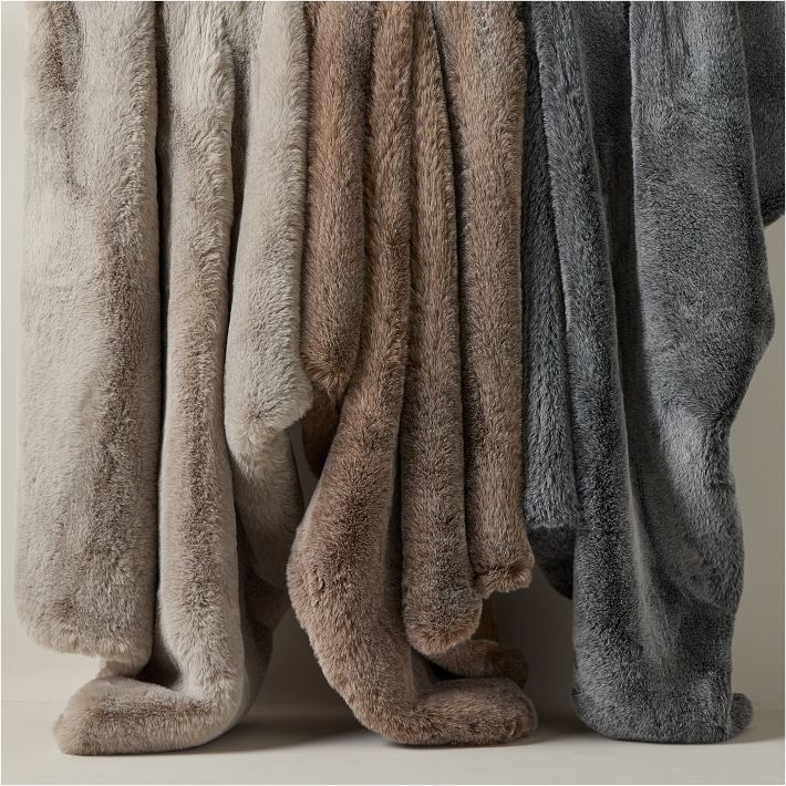 West Elm Chinchilla deals Faux Fur Blanket Slate Gray