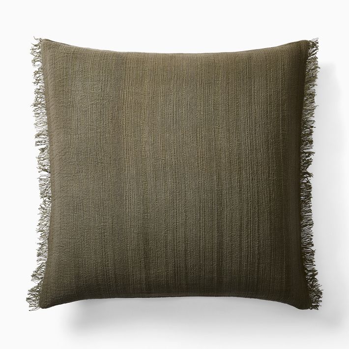 Textured Fringe Pillow Cover w/Feather Down Insert