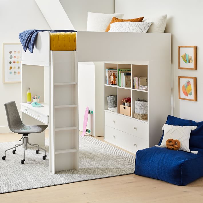 Milo Double Loft Bed w Desk White West Elm