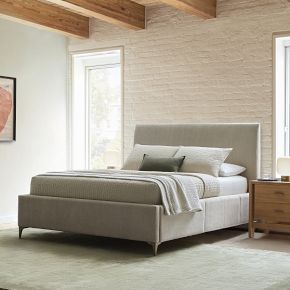 Andes Side Storage Bed Non Tufted Tall Headboard Performance Yarn Dyed Linen Weave Gray Graphite 5 Leg Dark Pewter Twin West Elm