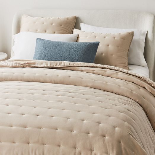 West Elm Lush Velvet outlet Tack Stitch King Quilt and Shams