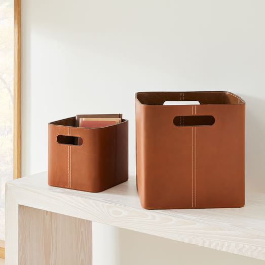 Leather storage bin discount
