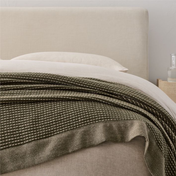 Two-Tone Cotton Linen Blanket King Bed, Dark Olive