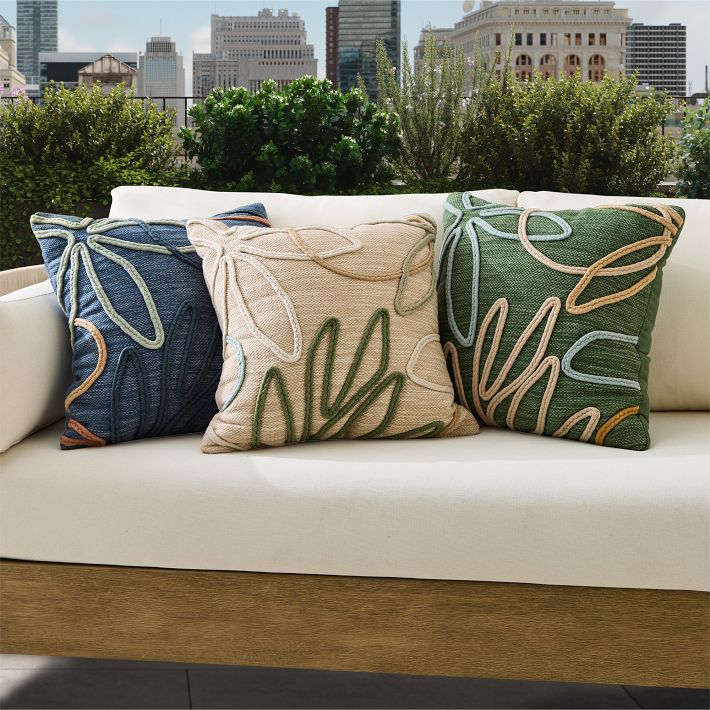Outdoor Linework Floral Pillow | West Elm