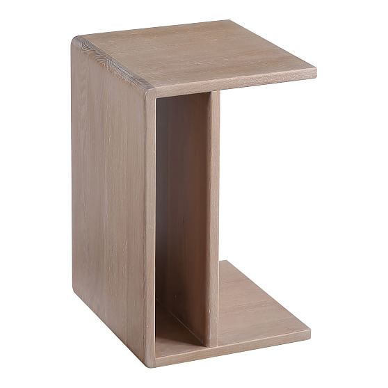 Compact White Oak C-Shaped Side Table with Semi-Gloss Finish