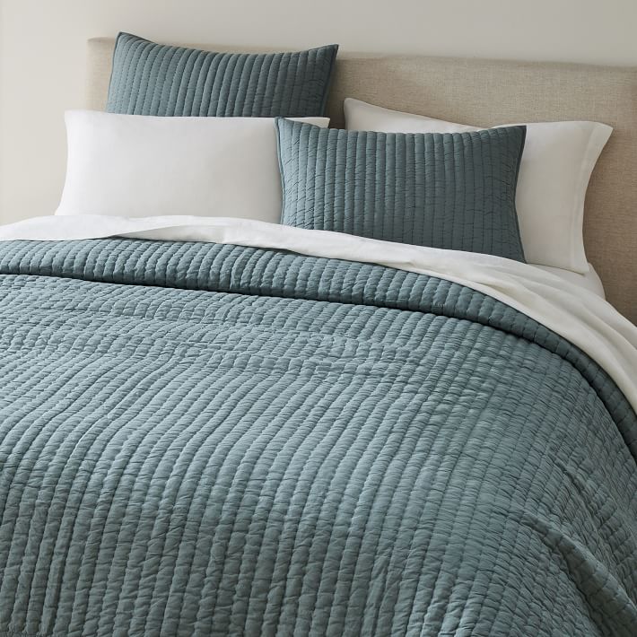 Airy Cotton Voile Solid Quilt, Color Blue Haze, Size Full/Queen