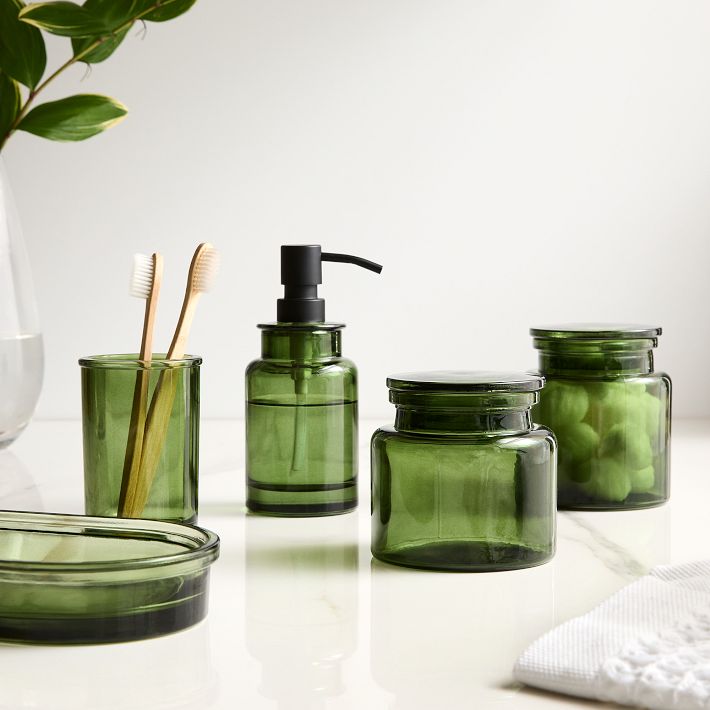 Apothecary Glass Bath Accessories, Set of 5 - Green