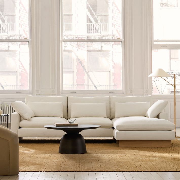 Harmony Sectional Set 89 Right Arm Grand Sofa Left Arm Chaise Down Blend Twill Blue Midnight Dark Walnut West Elm