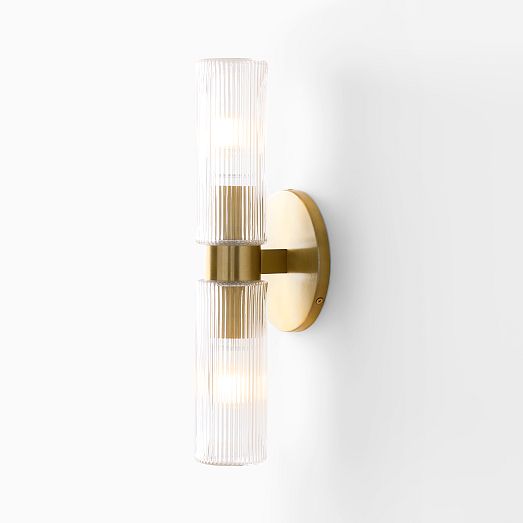 Fluted Outdoor Sconce Double Short Gold Antique Brass West Elm