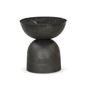 Barnaby End Table, Polished Black Marble-Hammered Grey